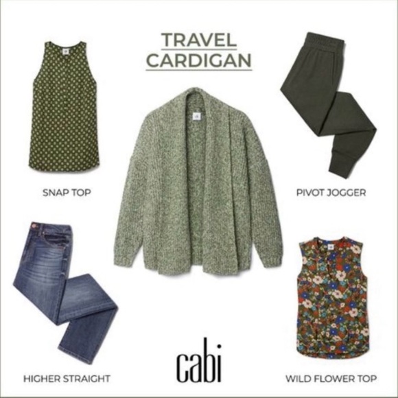 CAbi Travel Cardigan Green Heathered Knit Shawl Collar 3892 Size Small - Picture 3 of 16